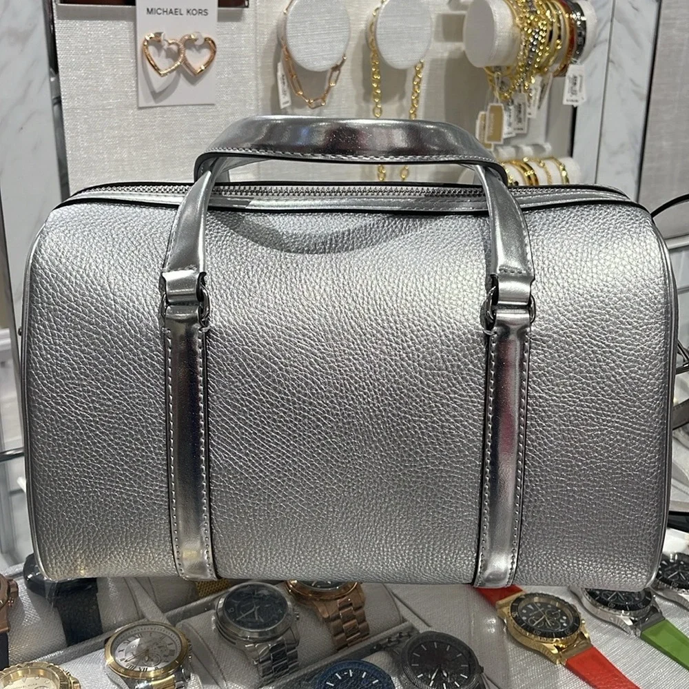 Michael Kors Silver Pebbled Leather Satchel